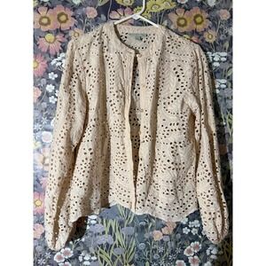 Ryegrass Eyelet Embroidered Button Front Jacket Blouse Top cream Size Medium